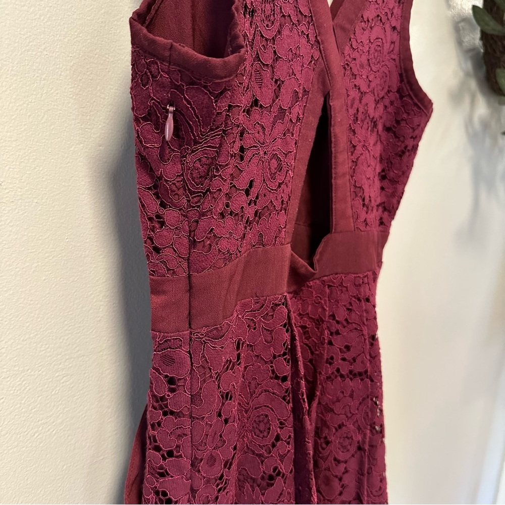 Free People Lovely in Lace Boho Western V Neck Pockets Sleeveless Burgandy Dress - Picture 11 of 15